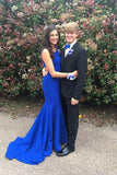 Simple Mermaid Open Back Royal Blue Prom Dresses For Teens, Long Prom Dress STB15394
