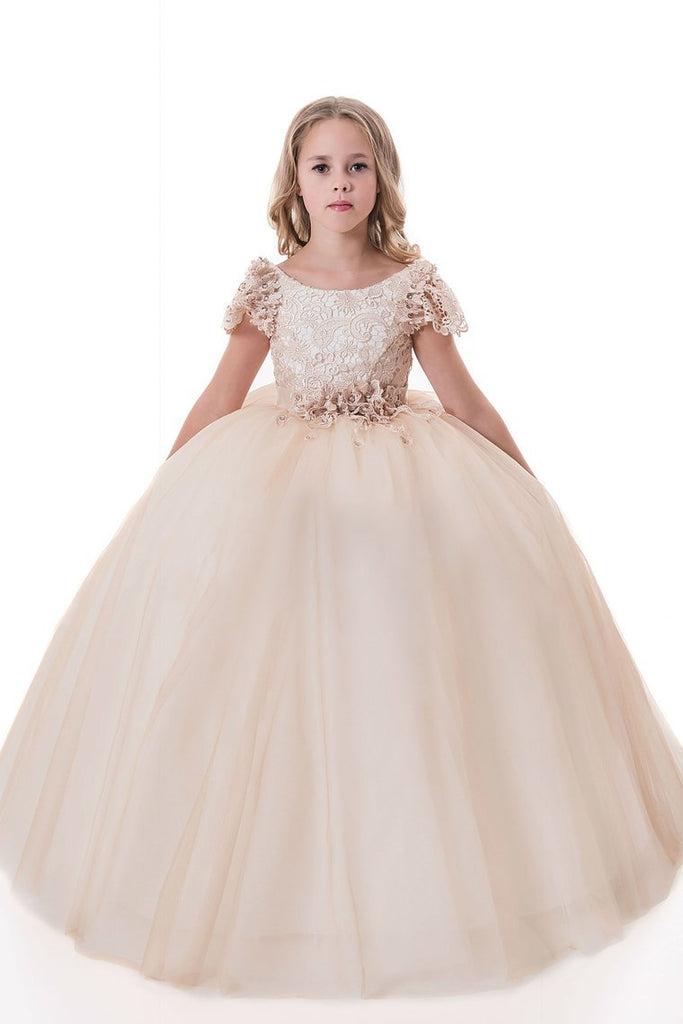 Ball Gown Flower Girl Dresses Scoop Short Sleeves Tulle With
