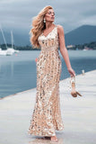 Sexy Mermaid Sequin V Neck Prom Dresses for Women V Back Pink Party Dresses STB15340