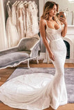 Sexy Mermaid Spaghetti Straps Lace Sweetheart Wedding Dresses, Bridal Dresses STB15530
