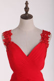 Red Straps Homecoming Dresses A-Line Chiffon With Applique &