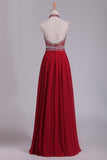 Halter Beaded Bodice A Line Prom Dresses Chiffon With