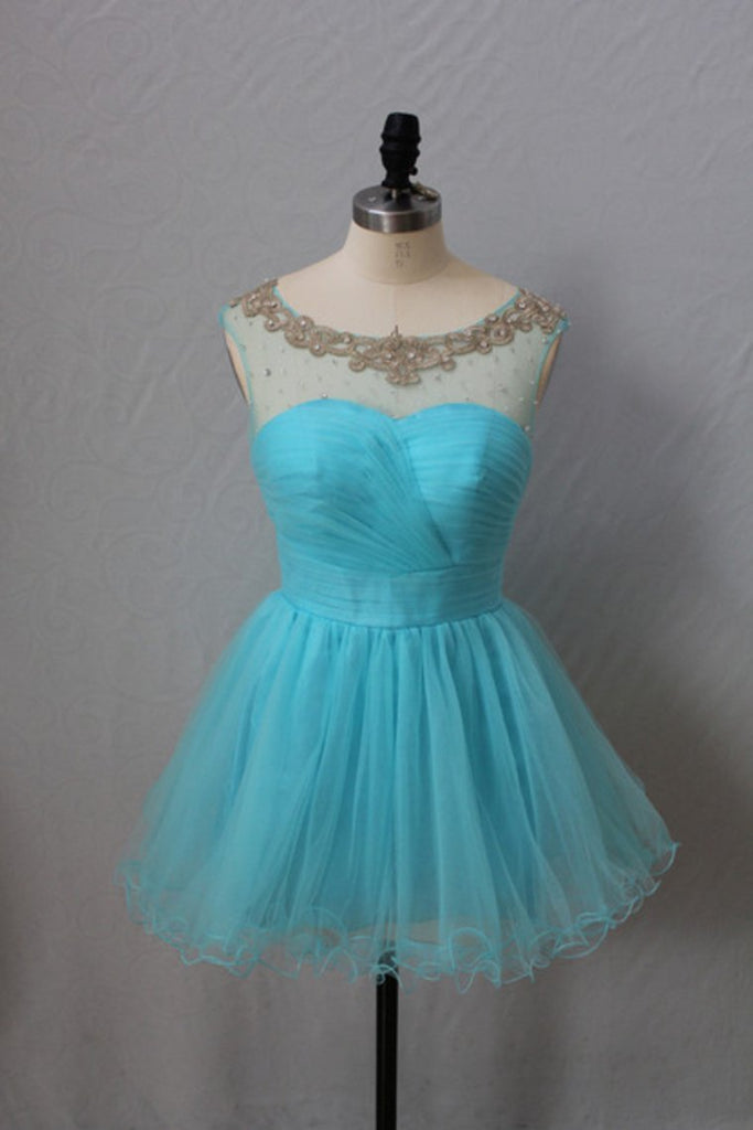 Homecoming Dresses Bateau A Line Short/Mini With Beads And Ruffles