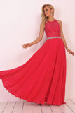 Open Back Scoop A Line Prom Dresses With Beading