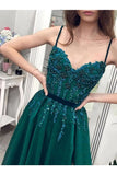 Charming A Line Tulle Spaghetti Straps Beading Prom Dresses Evening STBP6CP4ZJB