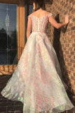 Luxury Off the Shoulder Sweetheart Pink Lace Appliques Prom Dress with STB20424