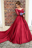 A Line Scoop Prom Dresses Long Sleeves Satin With Applique Court