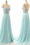 Long Charming Blue Strapless Sleeveless A-Line Sweetheart Prom Dresses