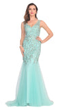 New Arrival V Neck Tulle With Applique And Beads Mermaid Prom