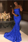 Sexy Mermaid Sequins Strapless Long Evening Dresses, Simple Prom STB20437
