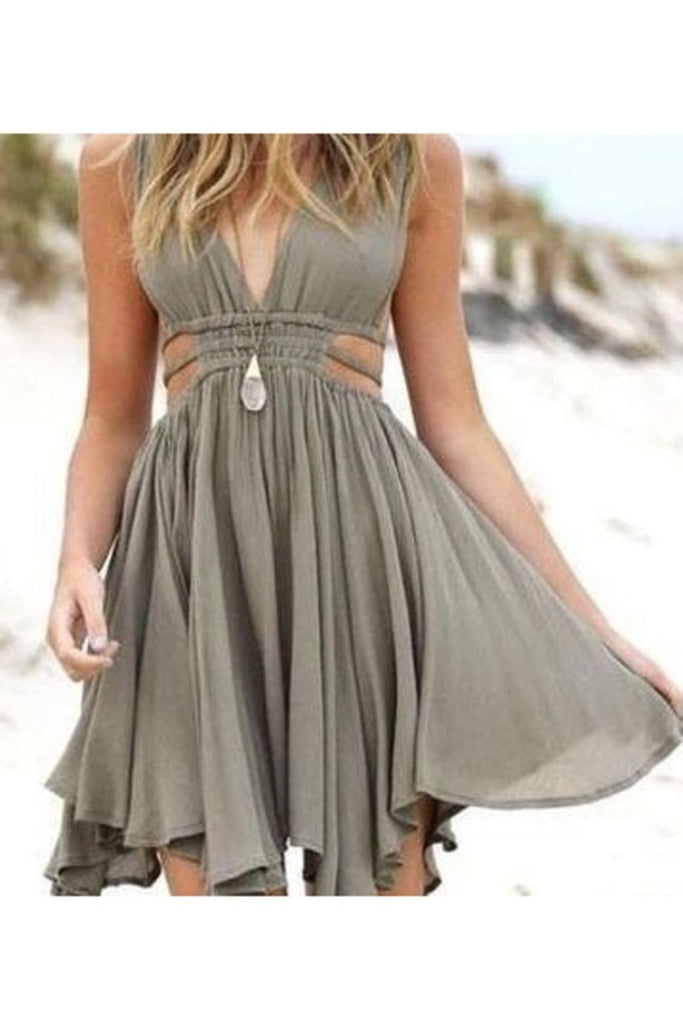 V Neck A Line Open Back Short/Mini Homecoming Dress With