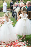 Cute A-line White Long Tulle Flower Girl Dress with Bowknot, Baby Dresses STB15572