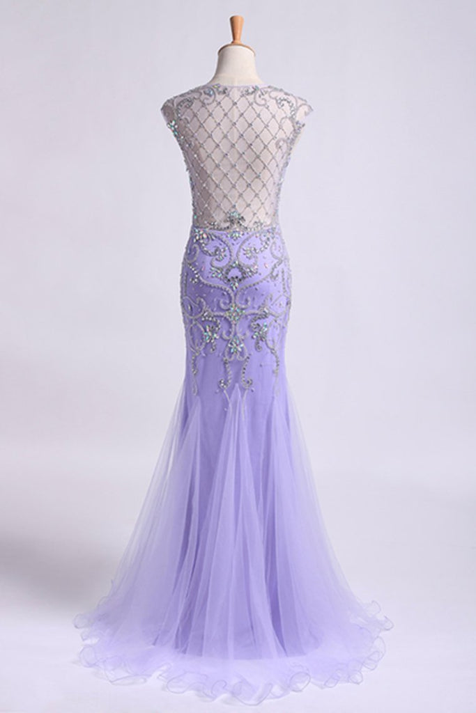 Terrific Scoop Beaded And Fitted Bodice Mermaid/Trumpet Prom Dress