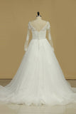 Long Sleeves V Neck Tulle With Applique A Line Wedding