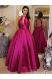 Sexy Plunging V Neckline Satin Ball Gown Evening Dress Backless Prom STBPKGFD3CE