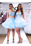 Two Pieces Beadings Homecoming Dress Off The Shoulder Appliques Organza Short