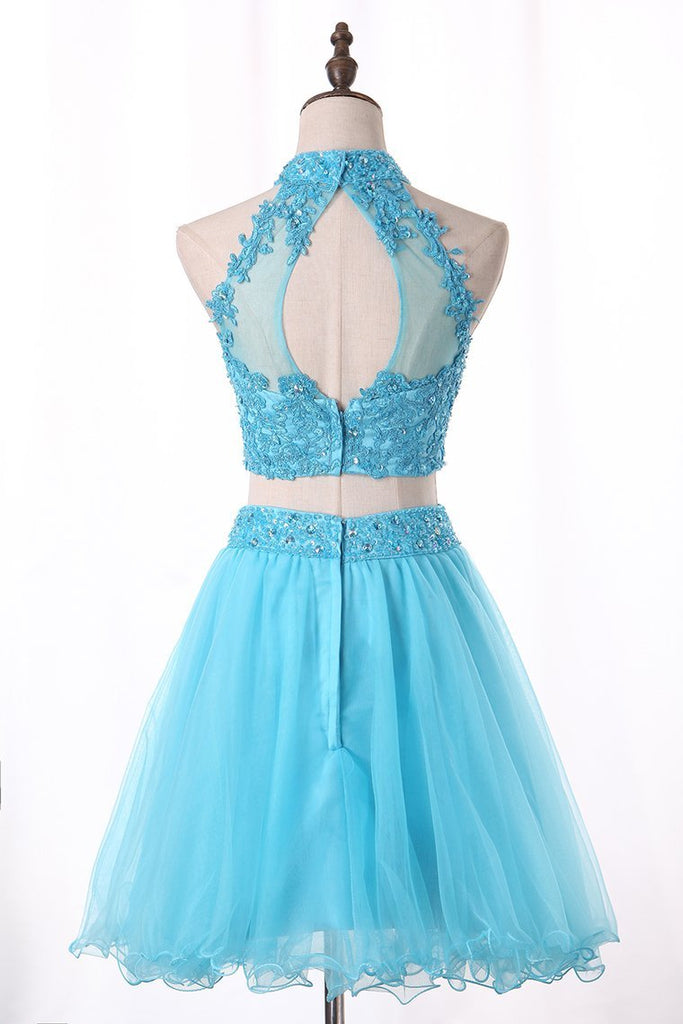 Two Pieces Homecoming Dresses A Line Tulle With Beading And