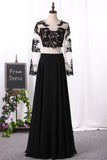 Two-Piece Scoop Long Sleeves Prom Dresses A Line Chiffon With
