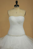Wedding Dresses A Line Scalloped Neck Tulle With Ruffles And