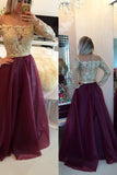 Prom Dresses Scoop A Line With Applique And Beads Floor Length Long Sleeves