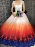 Princess Sweetheart Lace Appliques Ombre Tulle Long Prom Dresses Wedding Dresses STB15309
