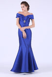 Off The Shoulder Satin With Beads Prom Dresses Mermaid Floor