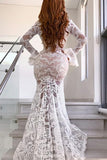 Long Sleeves Mermaid Lace V Neck Wedding Dresses with Slit, Wedding STB15651
