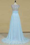A Line Prom Dresses Scoop Chiffon With Ruffles And Beads
