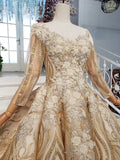 Long Sleeve Ball Gown Beads Lace Appliques Prom Dresses Sequins Quinceanera Dresses STB15241