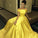 Elegant Yellow Off The Shoulder Satin A Line Princess with Pockets Prom Dresses