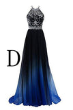 Elegant A-Line Halter Gradient Chiffon Long Ombre Beads Lace up Prom Dresses