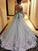 Gorgeous Ball Gown Princess Long Sleeves Tulle Gray Long Prom Dresses