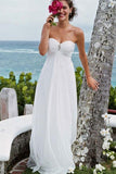 Elegant A-Line Sweetheart White Strapless Chiffon Beach Wedding Dress with Beads