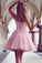 Cute A Line Sweetheart Strapless Tulle Pink Short Prom Dresses Homecoming Dresses