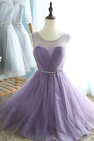 Elegant A-Line Round Neck Purple Tulle Short Cute Mini Homecoming Dresses