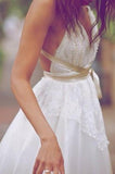 2024 New Style Deep V-Neck A-Line Sleeveless White Open Back Sexy Ivory Lace Wedding Dress