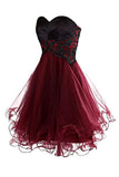 Lovely Cute Appliques Burgundy Sweetheart Organza Lace up Short Homecoming Dress