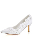 Ivory High Heels Wedding Shoes with Appliques Fashion Lace Woman Dress