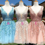 Cute Red Lace Appliques Homecoming Dresses V Neck Tulle Above Knee Short Prom Dress