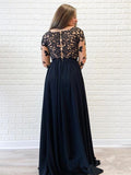 Long Sleeves Black Formal Dress High Slit Sexy Chiffon Long Prom Dress STBPGNANEC5