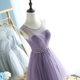 Elegant A-Line Round Neck Purple Tulle Short Cute Mini Homecoming Dresses