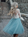High Fashion Two-Piece Long Sleeves Homecoming Dress White Lace Top with Tutu Skirt