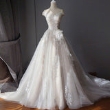 Ball Gown Off Shoulder Sleeveless Sweetheart Appliques Beading Tulle Wedding Dresses