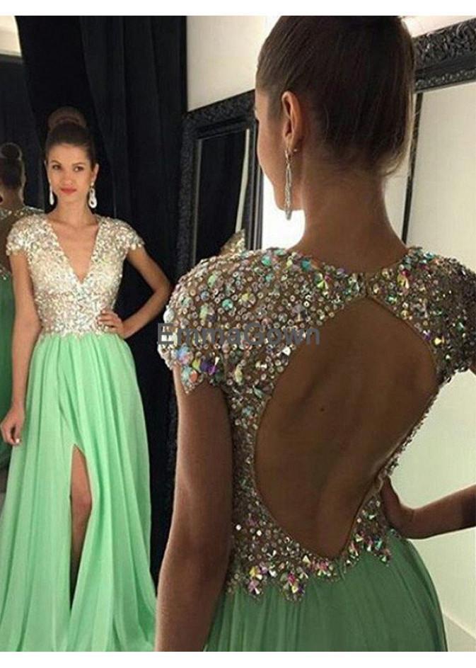 Green Beads Green prom dresses Open back prom dresses Sexy prom dresses prom dress online