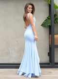 Simple Light Blue Modest Evening Dresses Cheap Prom Dresses Cute