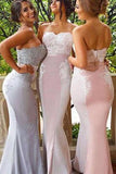 Lace Cheap Long Strapless Mermaid Appliques Backless Custom Bridesmaid Dresses