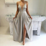 New Style Sexy Backless Long V-Neck Halter Sleeveless Simple Cheap Pink Prom Dresses