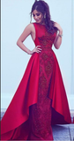 2024 Long New Style Red Scoop Sleeveless Mermaid Satin Beads Prom Dresses