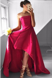 Fabulous Strapless Red Sleeveless High Low Fuchsia Pleated Prom Dresses