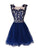 Navy Blue Lace Short Prom Dress With Waist Beads Royal Blue Mini Length Homecoming Dress